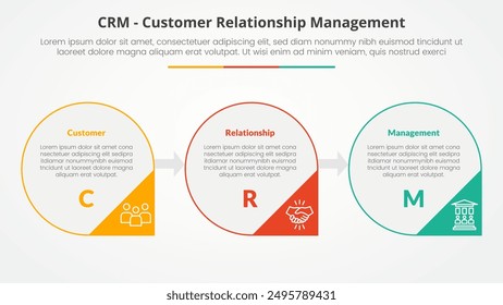 CRM customer relationship management infographic concept for slide presentation with big circle outline and arrow triangle badge with 3 point list with flat style vector