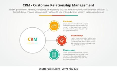 CRM customer relationship management infographic concept for slide presentation with circle link connection line network with 3 point list with flat style vector