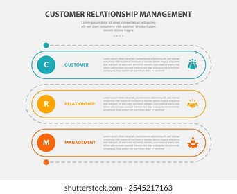 Gerenciamento de relacionamento com o cliente CRM infográfico estilo de contorno com modelo de 3 pontos com retângulo redondo estrada vertical para apresentação de slide vetor