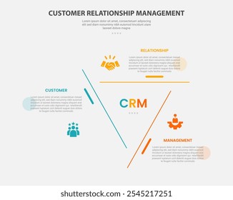 CRM customer relationship management infographic outline style with 3 point template with creative triangle shape on center for cycle circular content for slide presentation vector