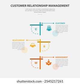 Estilo de esquema de infografía de gestión de relaciones de Clientes de CRM con Plantilla de 3 puntos con combinación de línea de rectángulo redondo en dirección de pila de Vertical para Vector de presentación de diapositivas