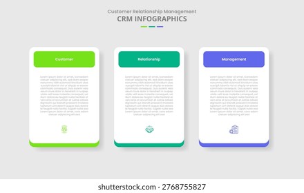 CRM customer relationship management for infographic with drop shadow style with simple round box table with round rectangle header with 3 point list information vector
