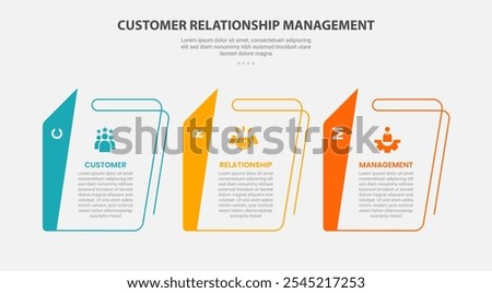 CRM customer relationship management infographic outline style with 3 point template with creative table with sharp vertical header for slide presentation vector