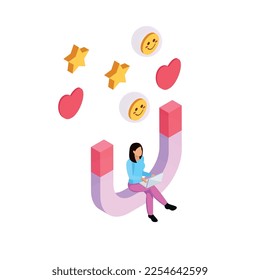 CRM customer relationship management isometric composition with conceptual icons of social networking with people vector illustration