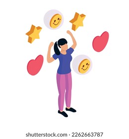 CRM customer relationship management isometric composition with conceptual icons of social networking with people vector illustration