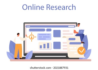 CRM, customer relationship management online service or platform. Client attracting and guiding. Customer experience analysis. Online research. Flat vector illustration