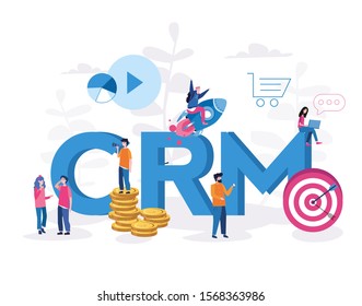 CRM. Customer relationship management.  Vector illustration for web banner, infographics, mobile. business technology concept. Customer and company interaction approach.