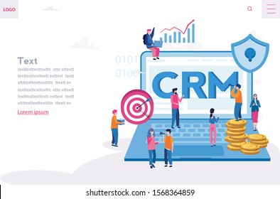 CRM. Customer relationship management.  Vector illustration for web banner, infographics, mobile. business technology concept. Customer and company interaction approach.