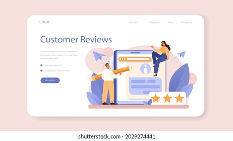 CRM or customer relationship management web banner or landing page. Client attracting and guiding. Customer experience and approval analysis. Marketing strategy. Flat vector illustration