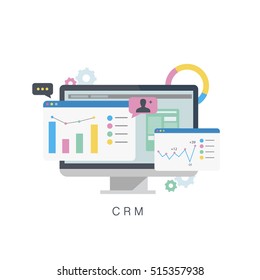 CRM. Customer Relationship Management.Flat Vector Illustration