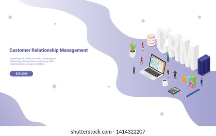 crm customer relationship manager concept with team people and financial admin data for website template banner or landing homepage - vector