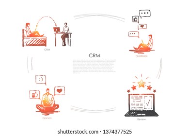 CRM - CRM, feedback, opinion, review vector concept set