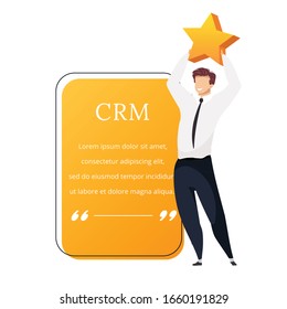 CRM Flat Color Vector Character Quote. Smiling Businessman Holding Star. Good Reviews. High Rating. Customer Service. Citation Blank Frame Template. Speech Bubble. Quotation Empty Text Box Design