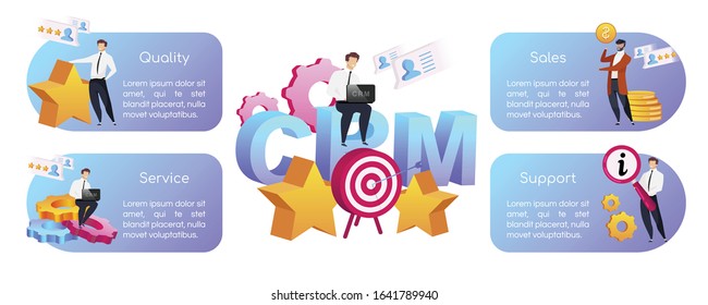 CRM flat color vector informational infographic template. Quality and service. Poster, booklet, PPT page concept design with cartoon characters. Support. Advertising flyer, leaflet, info banner idea