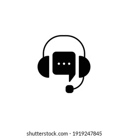 CRM glyph icon. Headset with bubble speech. Testimonials and customer relationship management concept. Simple solid style. Vector illustration isolated on white background. EPS 10.