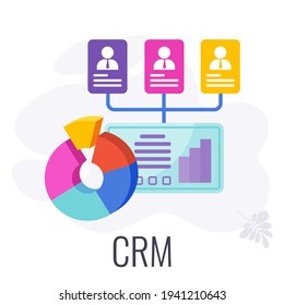 CRM icon. Customer relationship management system. Marketing strategy. Digital marketing. Flat vector illustration.