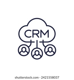 CRM icon with customers, line vector