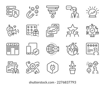 CRM icon set. It included icons such as customer data, contact management, sale pipeline, and more.