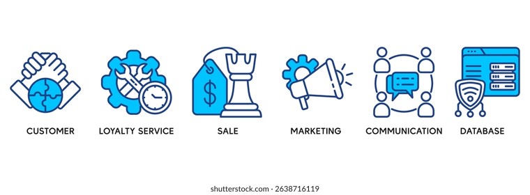 CRM icon set vector illustration concept relate to customer relationship management with icon of customer loyalty, service, sale, marketing, communication, and database