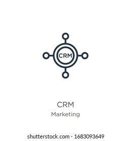 Crm icon. Thin linear crm outline icon isolated on white background from marketing collection. Line vector sign, symbol for web and mobile