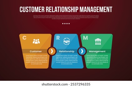 PLANTILLA infográfica de CRM con mesa grande con forma de desequilibrio con dirección circular con estilo de fondo oscuro con 3 puntos para Vector de presentación de diapositivas