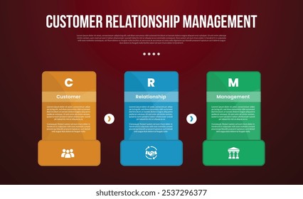 PLANTILLA de infografía CRM con mesa creativa con fondo de pie grande en negrita con estilo de fondo oscuro con 3 puntos para Vector de presentación de diapositivas