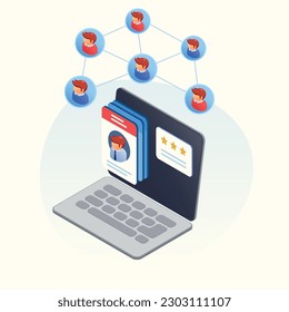 Isoometrisches abstraktes CRM-Konzept mit Managementsymbolen für Kunden, Vektorgrafik