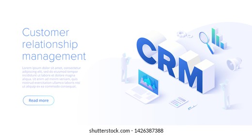 CRM isometric vector illustration. Customer relationship management concept background. Customer and company interaction approach.