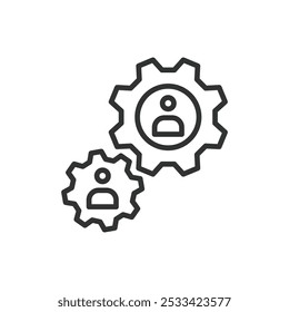 CRM, en línea de diseño. CRM, relación con el Cliente, gestión, base de datos de clientes, interacción, ventas, compromiso en el Vector de fondo blanco. CRM, diseño en línea, icono de trazo editable