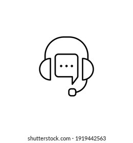 icono de línea CRM. Auriculares con discurso de burbuja. Testimonios y concepto de gestión de relaciones con el cliente. Estilo de contorno simple. Ilustración vectorial aislada en fondo blanco. EPS 10.
