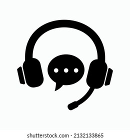 icono de línea CRM. Auriculares con discurso de burbuja. Testimonios y concepto de gestión de relaciones con el cliente. Estilo de contorno simple. Ilustración vectorial aislada en fondo blanco.
