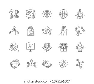 Crm line icons, signs, vector set, outline illustration concept 