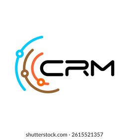 CRM logo - customer relationships management concept with letter and abstract graphic tech symbol. Editable stroke.
