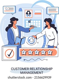 CRM metaphor. Customer Relationship Management. Application software for organizations automatisation of customer interaction strategies to increase sales, optimize marketing, improve customer service