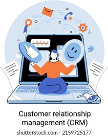 CRM metaphor. Customer Relationship Management. Application software for organizations automatisation of customer interaction strategies to increase sales, optimize marketing, improve customer service