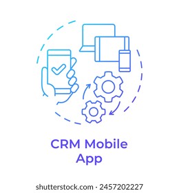 CRM mobile app blue gradient concept icon. Business manage, communication processes. Round shape line illustration. Abstract idea. Graphic design. Easy to use in infographic, presentation