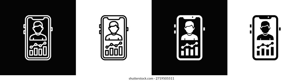 CRM App Móvil Icon Set Blanco Negro Estilo de Fondo