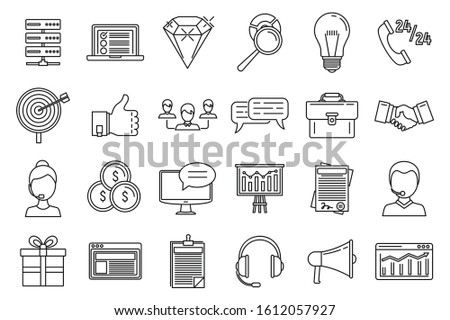 CRM platform icons set. Outline set of CRM platform vector icons for web design isolated on white background