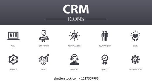 CRM simple concept icons set. Contains such icons as customer, management, relationship, service and more, can be used for web, logo, UI/UX