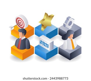 CRM strategy system business development flat isometric 3d illustration