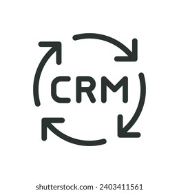 Icono aislado del sistema CRM, flechas vectoriales de administración de relaciones con el cliente con trazo editable