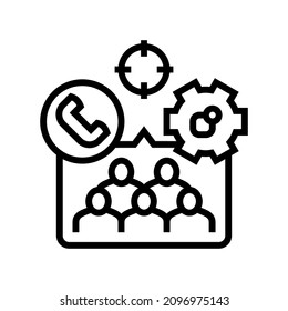 vector de icono de línea de publicidad de destino de crm. signo de anuncio de destino de crm. símbolo de contorno aislado ilustración negra