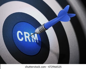 CRM target hitting by dart arrow, 3D illustration concept image
