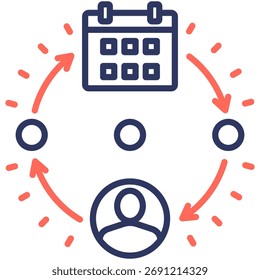 Linha do Tempo do CRM Ícone de vetor simples e claro que ilustra uma ideia ou função essencial