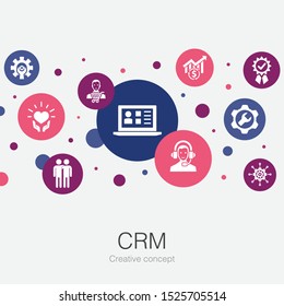 CRM trendy circle template with simple icons. Contains such elements as customer, management, relationship, service  