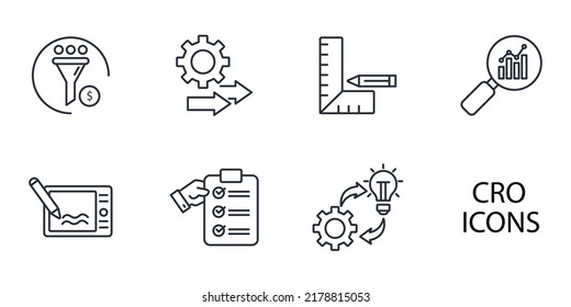 CRO - acronym of conversion rate optimization icons set . CRO - acronym of conversion rate optimization pack symbol vector elements for infographic web