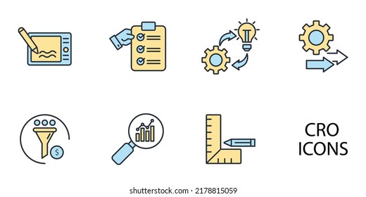 CRO - acronym of conversion rate optimization icons set . CRO - acronym of conversion rate optimization pack symbol vector elements for infographic web