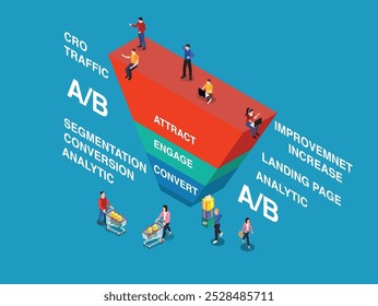 Ilustração do conceito de CRO. Otimização da taxa de conversão infográficos de negócios ilustração vetorial isométrica 3D