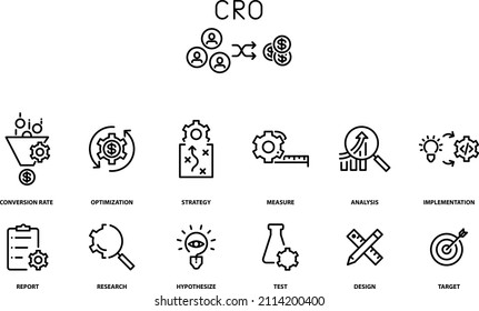 CRO, Conversion Rate Optimization icons, vector