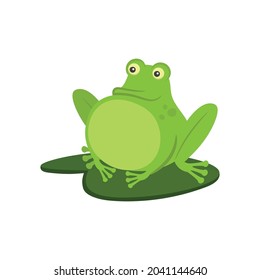 A croaking frog sitting on a leaf.Cartoon illustration, vector.